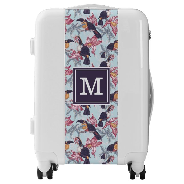 Toucans With Exotic Flowers | Monogram Luggage (Front)
