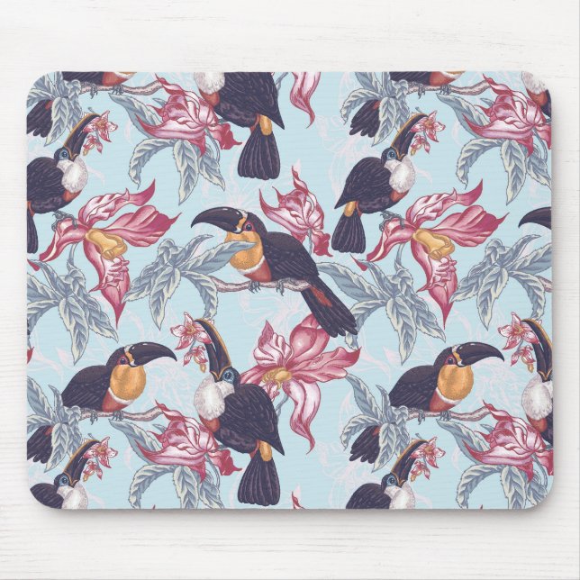 Toucans With Exotic Flowers Mouse Pad (Front)