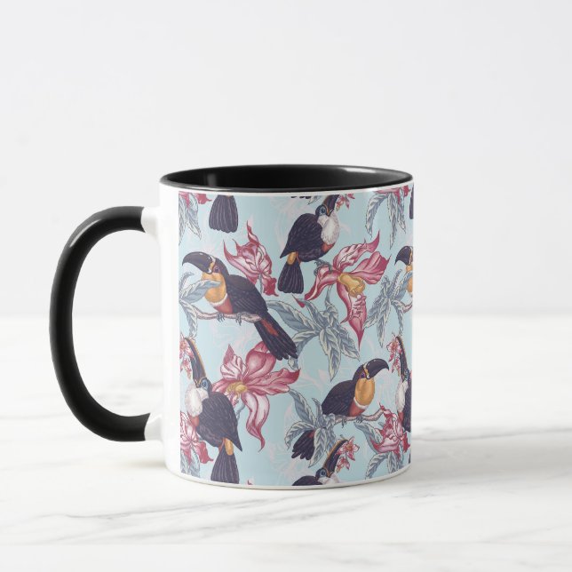 Toucans With Exotic Flowers Mug (Left)