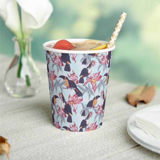 Toucans With Exotic Flowers Paper Cups (Insitu)