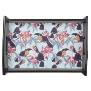 Toucans With Exotic Flowers Serving Tray