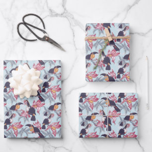 Toucans With Exotic Flowers Wrapping Paper Sheets