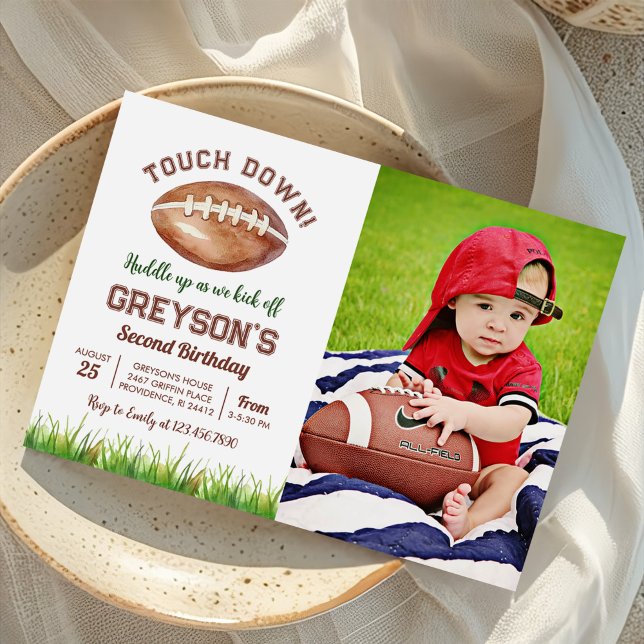 Touch Down Football Boy Birthday Photo Invitation (Creator Uploaded)