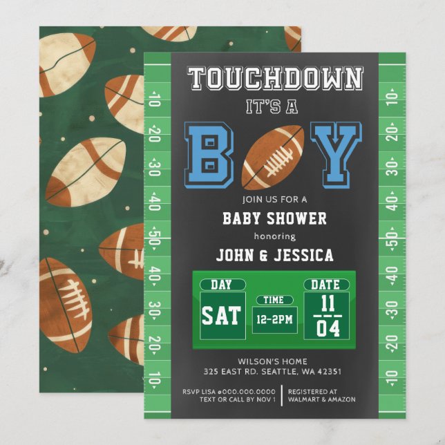 Touch Down Its a Boy Football Baby Shower Invitation (Front/Back)