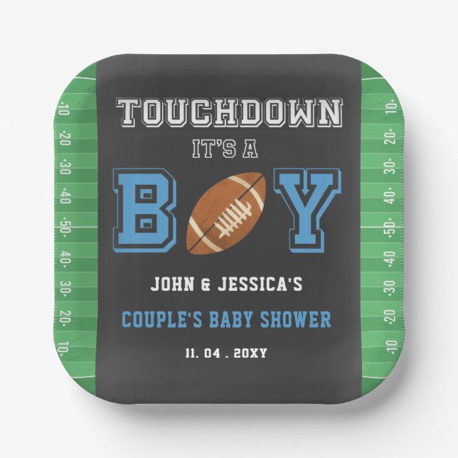 Touch Down Its a Boy Football Baby Shower Paper Plates (Front)