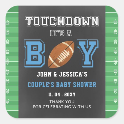 Touch Down Its a Boy Football Baby Shower Party Square Sticker