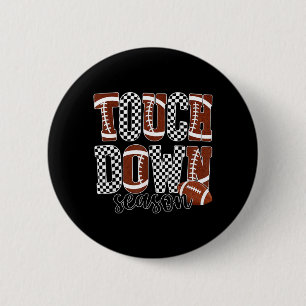 Touch Down Season Game Day Checkered Football Mom Button