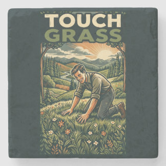 Touch Grass Vintage Retro Style Outdoor Landscape Stone Coaster