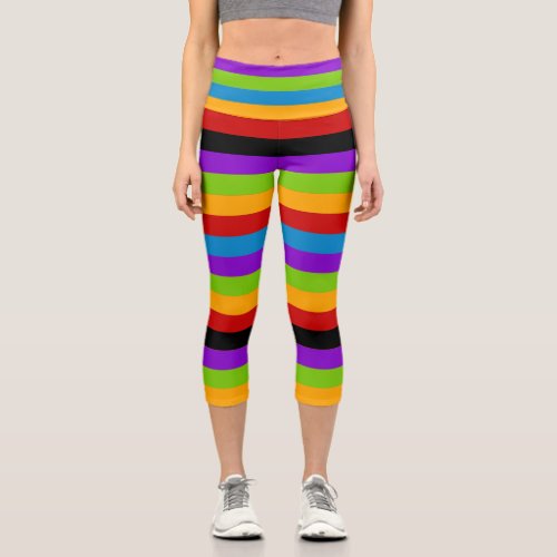 Touch of Black Rainbow Stripes Capri Leggings