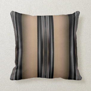 Touch of Class Stripes on Black/Tan/Gold/Gray Throw Pillow