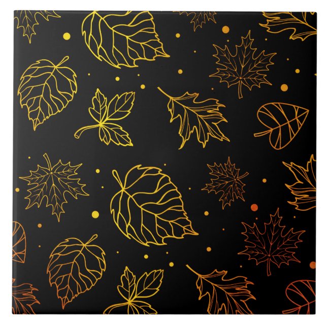 Touch of Elegance Copper Leaves on Black  Ceramic Tile (Front)