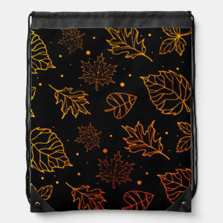 Touch of Elegance Copper Leaves on Black  Drawstring Bag