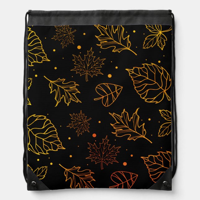Touch of Elegance Copper Leaves on Black  Drawstring Bag (Front)