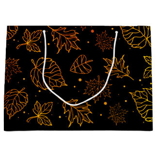 Touch of Elegance Copper Leaves on Black  Large Gift Bag