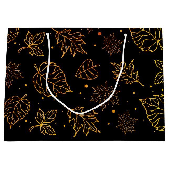 Touch of Elegance Copper Leaves on Black  Large Gift Bag (Front)