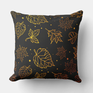 Touch of Elegance Copper Leaves on Black Outdoor Pillow