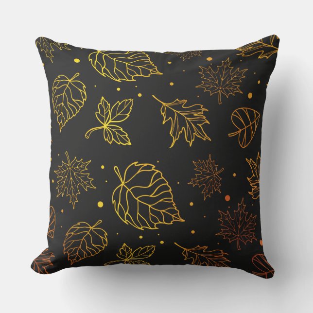 Touch of Elegance Copper Leaves on Black  Outdoor Pillow (Front)