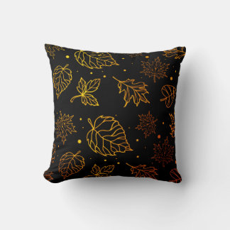 Touch of Elegance Copper Leaves on Black Throw Pillow