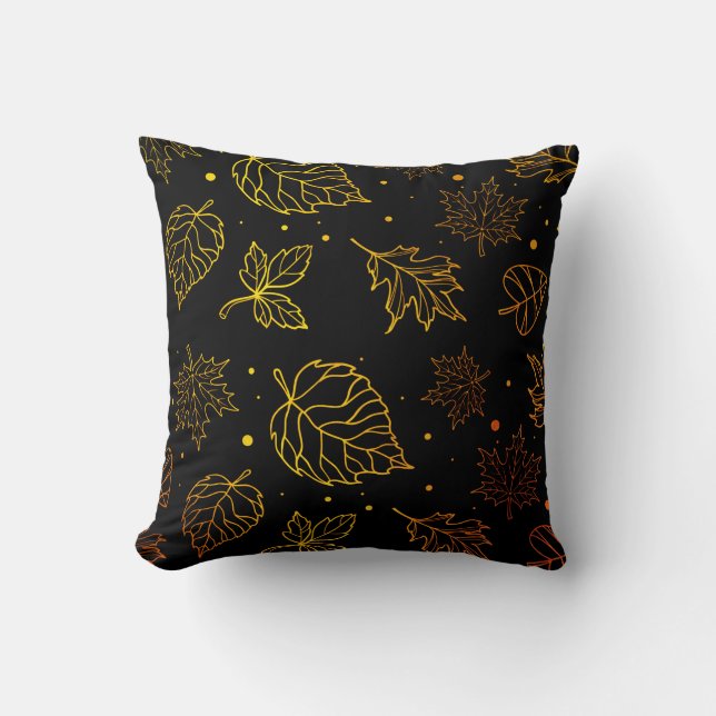 Touch of Elegance Copper Leaves on Black  Throw Pillow (Front)