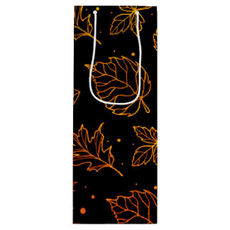 Touch of Elegance Copper Leaves on Black  Wine Gift Bag