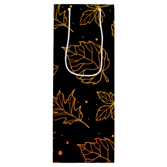 Touch of Elegance Copper Leaves on Black  Wine Gift Bag (Front)