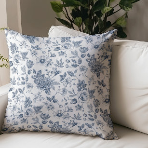 Blue Decorative Pillows, Blue and White Throw Pillows, Toile Pillows Navy  Piping Cording, Light Blue Accent Shams Lumbar, Cobalt Sofa Couch 