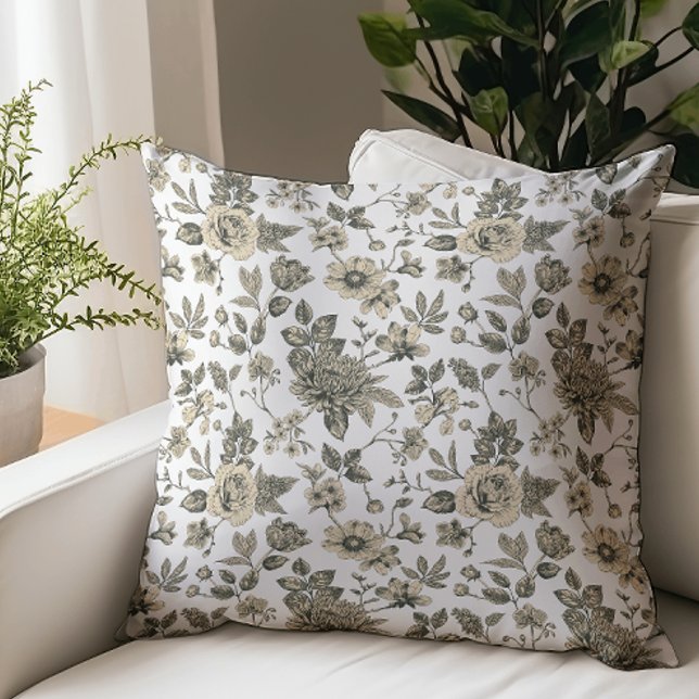 Touch of Elegance Garden Toile Throw Pillow (Creator Uploaded)