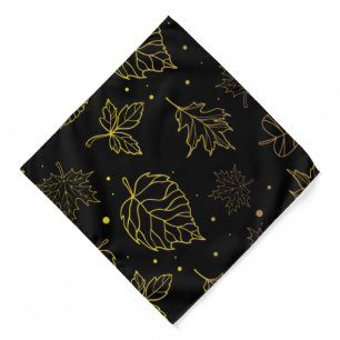 Touch of Elegance Golden Leaves on Black  Bandana