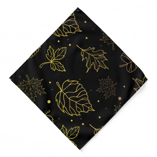 Touch of Elegance Golden Leaves on Black  Bandana (Front)