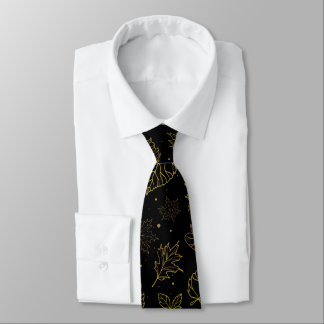 Touch of Elegance Golden Leaves on Black Neck Tie