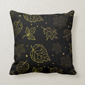 Touch of Elegance Golden Leaves on Black Ping Pon Throw Pillow