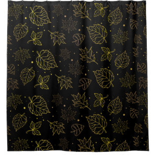 Touch of Elegance Golden Leaves on Black Shower Curtain