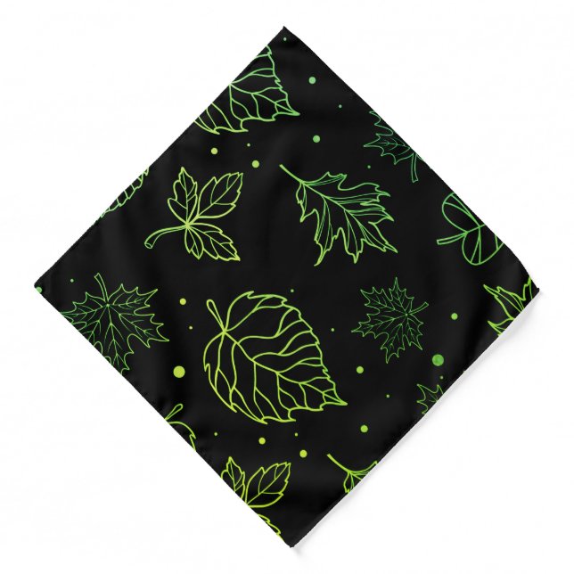 Touch of Elegance Green Leaves on Black  Bandana (Front)