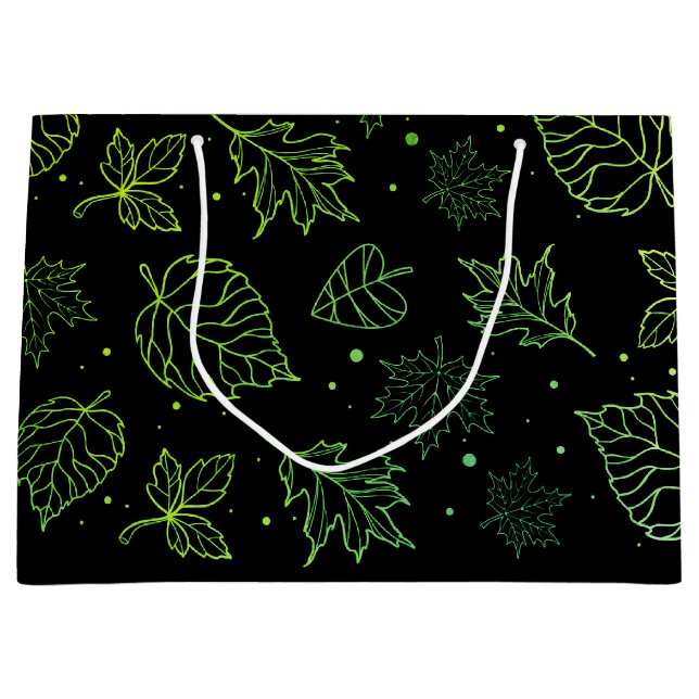 Touch of Elegance Green Leaves on Black  Large Gift Bag (Front)
