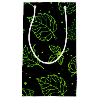Touch of Elegance Green Leaves on Black  Small Gift Bag