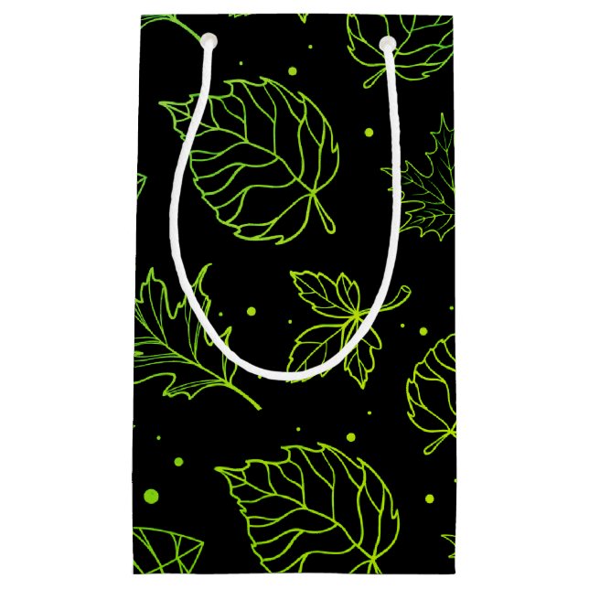 Touch of Elegance Green Leaves on Black  Small Gift Bag (Front)