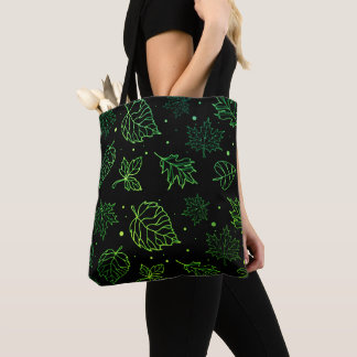 Touch of Elegance Green Leaves on Black Tote Bag