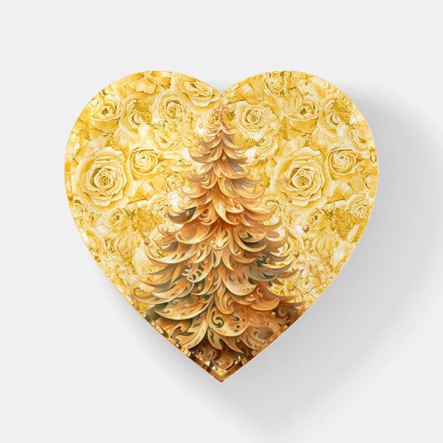 Touch of Gold Christmas Heart Paperweight (Front)