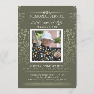 Touch of Gold Floral Memorial Service Photo Invite