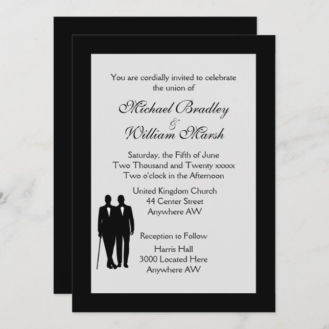Touch of Gray Gay Wedding Invitation (Front/Back)