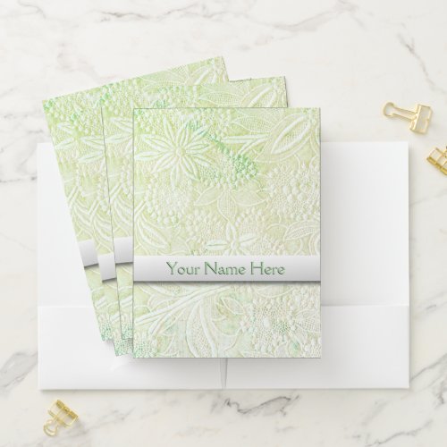 Touch of Green Floral Embroidered 2 Pocket Folder