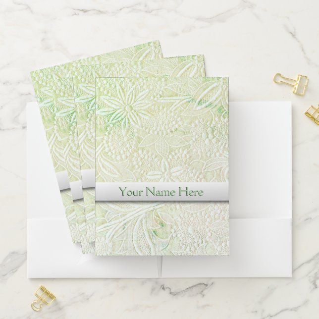 Touch of Green Floral Embroidered 2 Pocket Folder (In Situ)