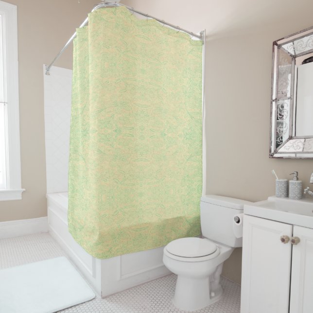 Touch of Green Floral Embroidered Look Shower Curtain (In Situ)