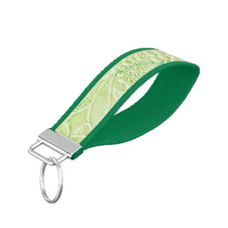 Touch of Green Floral Embroidered Look Wrist Keychain