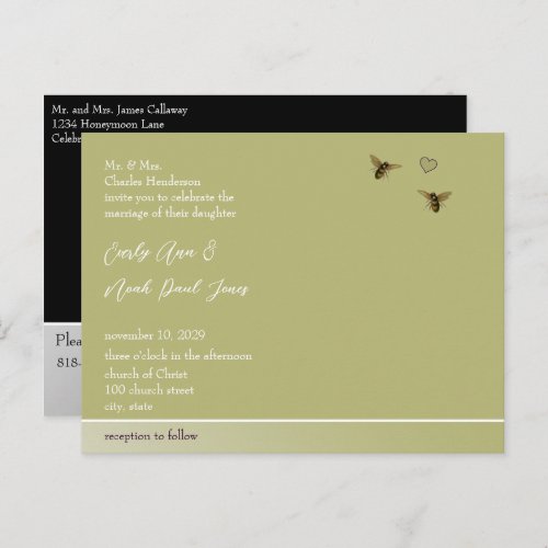 Touch of Lime Vintage Bees Wedding Invitation