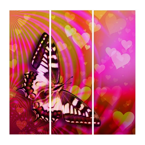 Touch of Romance _ Butterfly  Hearts Pink Purple Triptych