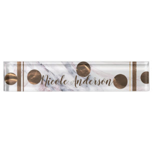 Touch of Rose Gold Marble Bronze Copper Girly Name Plate