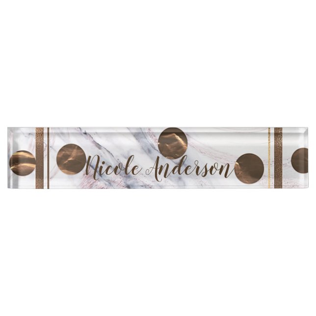 Touch of Rose Gold Marble Bronze Copper Girly Name Plate (Front)