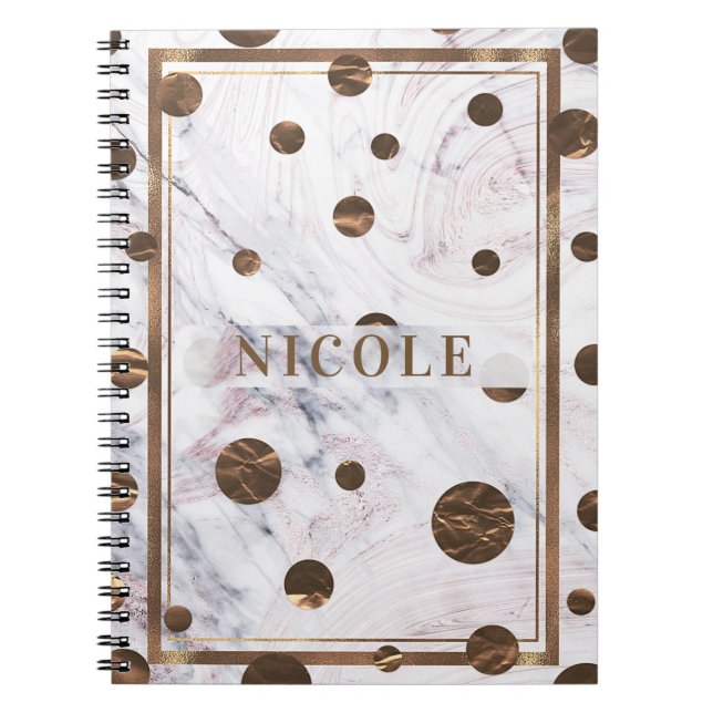 Touch of Rose Gold Marble Bronze Copper Girly Notebook (Front)