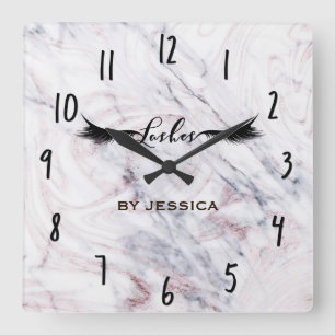 Touch of Rose Marble Lashes Salon Personalized Square Wall Clock